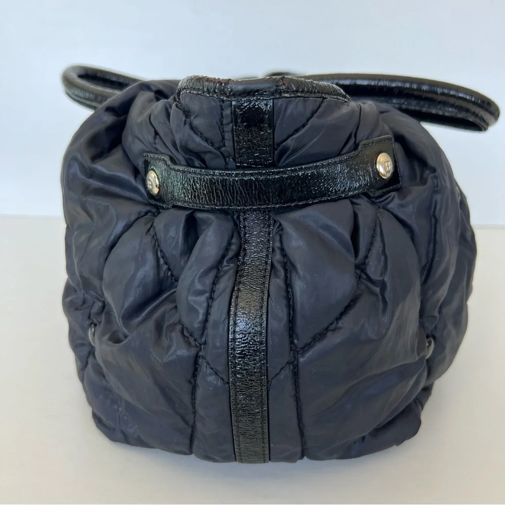 KATE SPADE Stevie Black Quilted Nylon Patent Leather Studded Shoulder Bag Tote